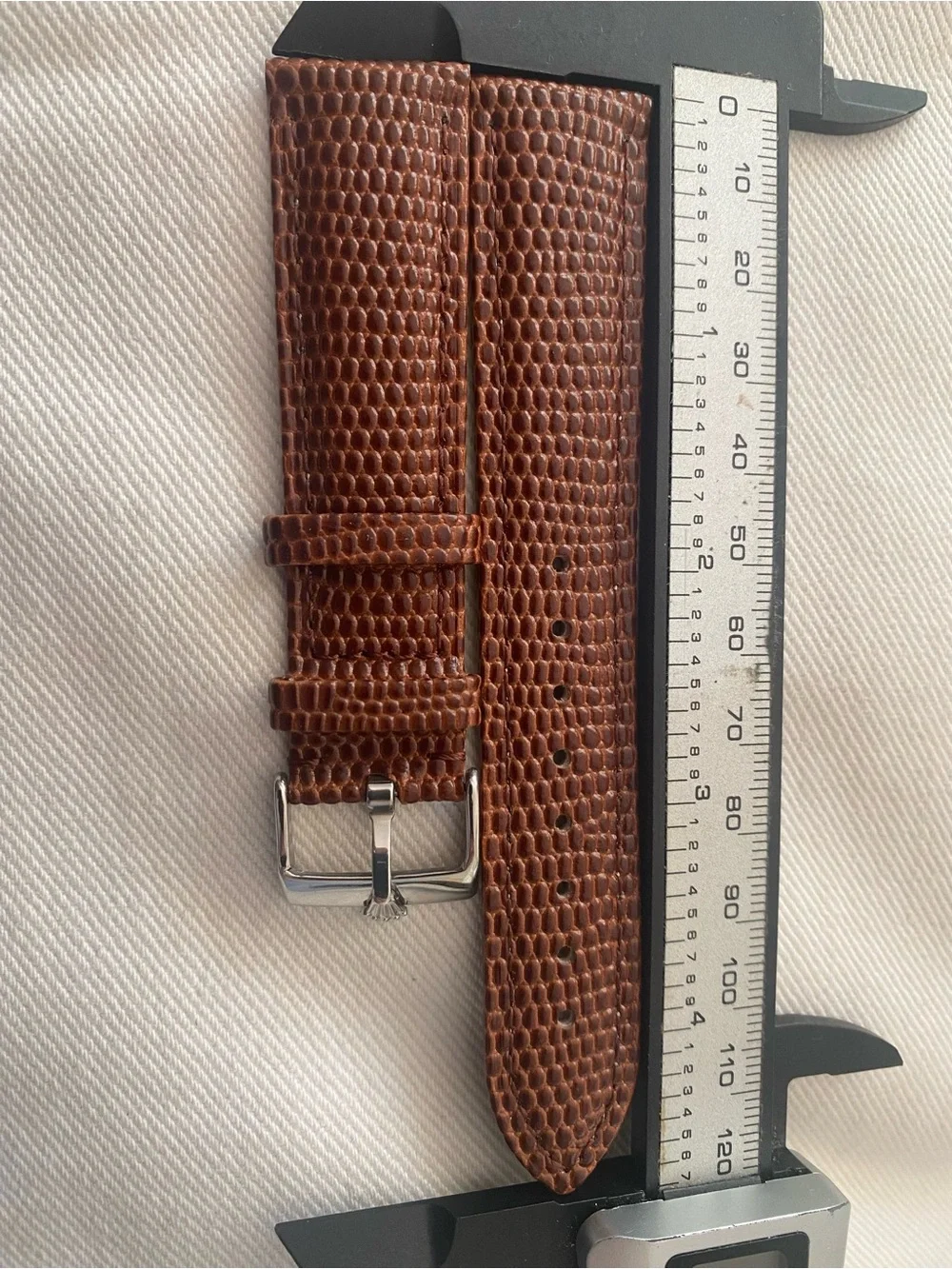 Vintage Brown Lizard-Pattern Leather Watch Strap with Silver Plated Rolex Buckle